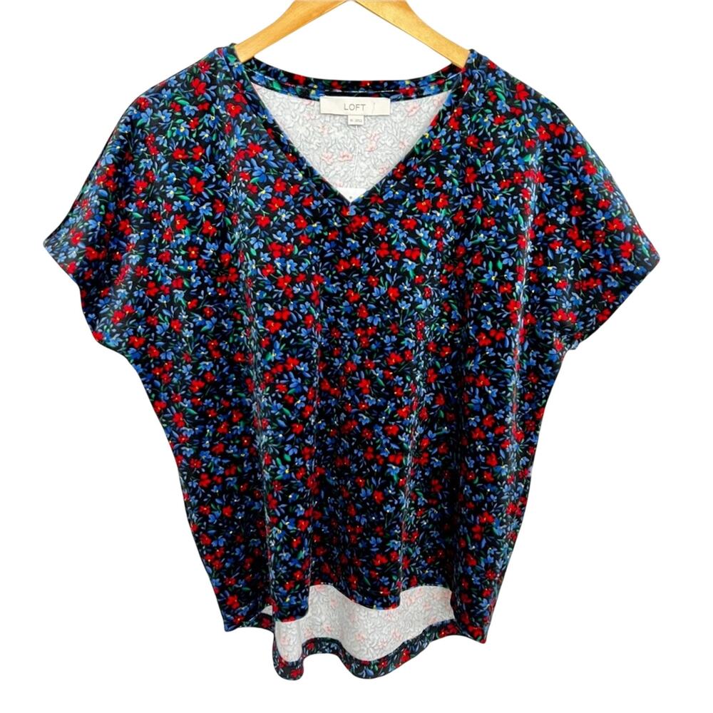 Ann Taylor Loft Velvet Short Sleeve Blouse Top Navy Floral Size XS NWT